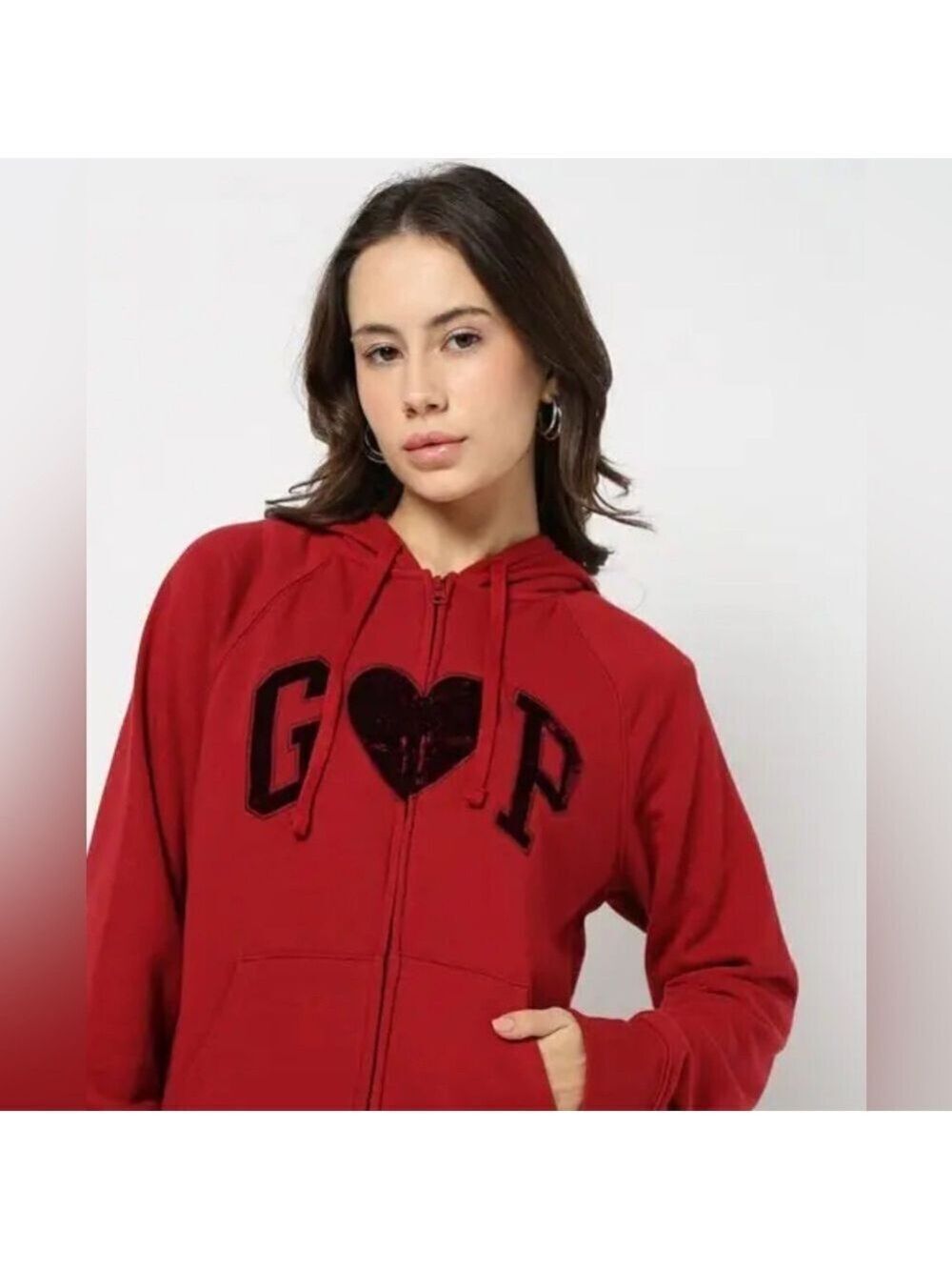 GAP Spellout Valentine’s Day Love Velvet Heart Full Zip Hoodie Jacket Sweatshirt